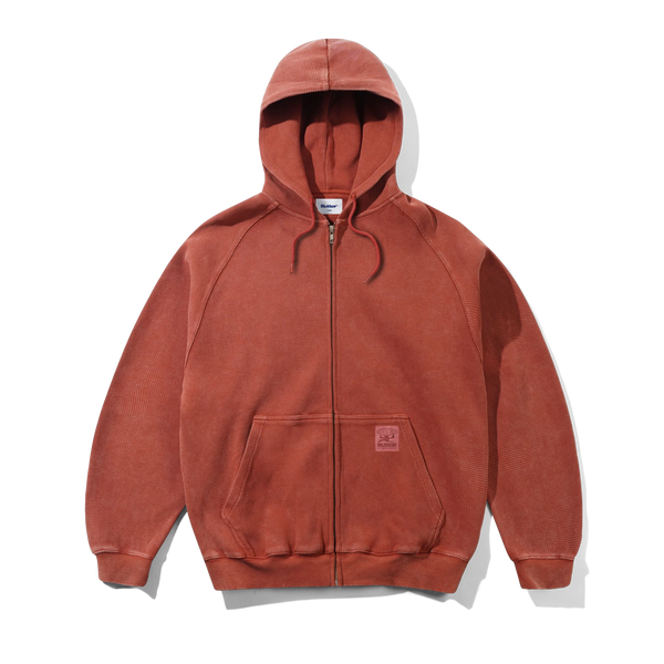 Butter Goods Bleach Waffle Zip-Thru Hood, Washed Rust