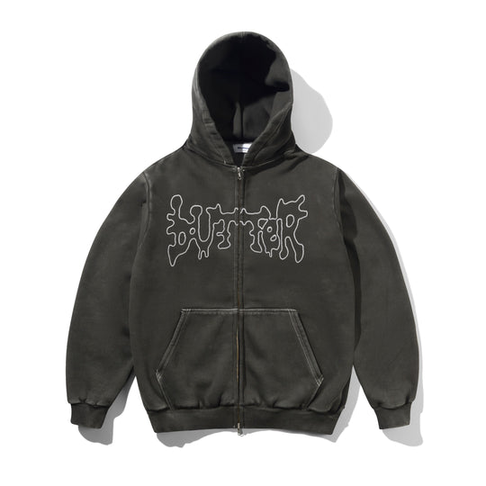 Blotch Zip-Thru Hood, Washed Black