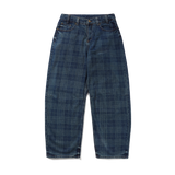 Burn Wide Cut Denim Jeans, Dark Indigo Plaid