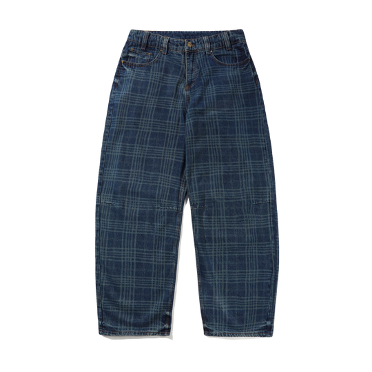 Burn Wide Cut Denim Jeans, Dark Indigo Plaid
