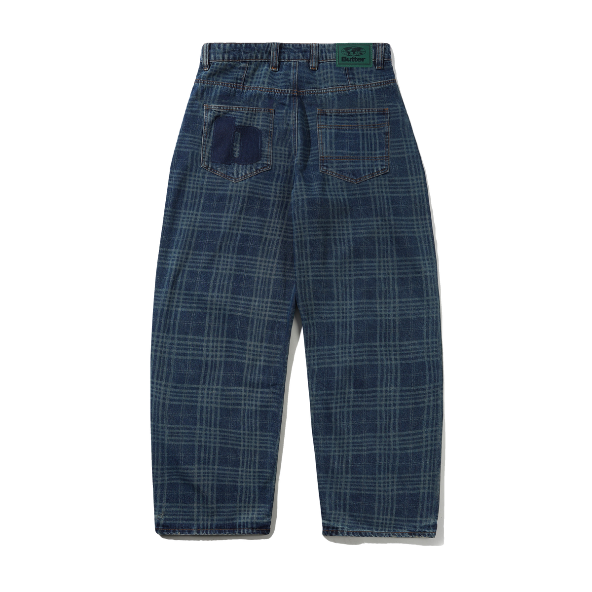 Burn Wide Cut Denim Jeans, Dark Indigo Plaid