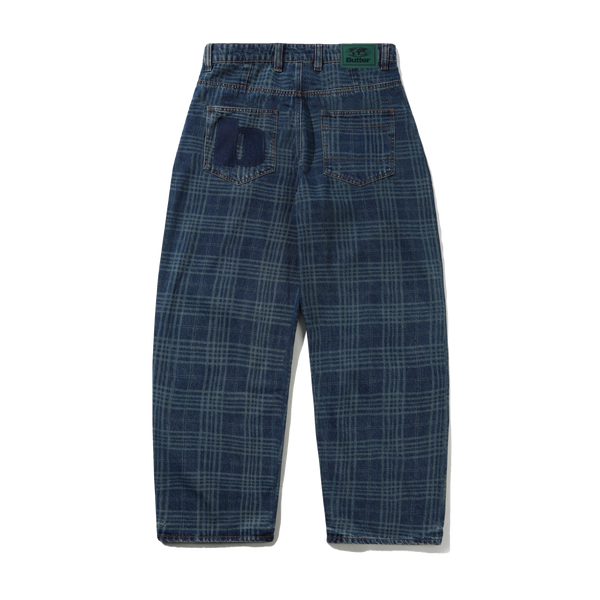 Butter Goods Burn Wide Cut Denim Jeans, Dark Indigo Plaid