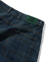 Burn Wide Cut Denim Jeans, Dark Indigo Plaid
