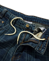 Burn Wide Cut Denim Jeans, Dark Indigo Plaid
