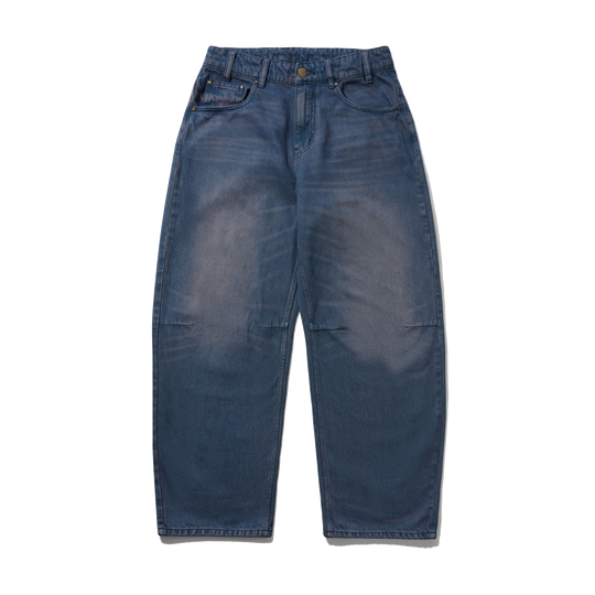 Burn Wide Cut Denim Jeans, Distressed Dark Indigo