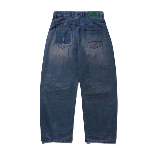 Butter Goods Burn Wide Cut Denim Jeans, Distressed Dark Indigo