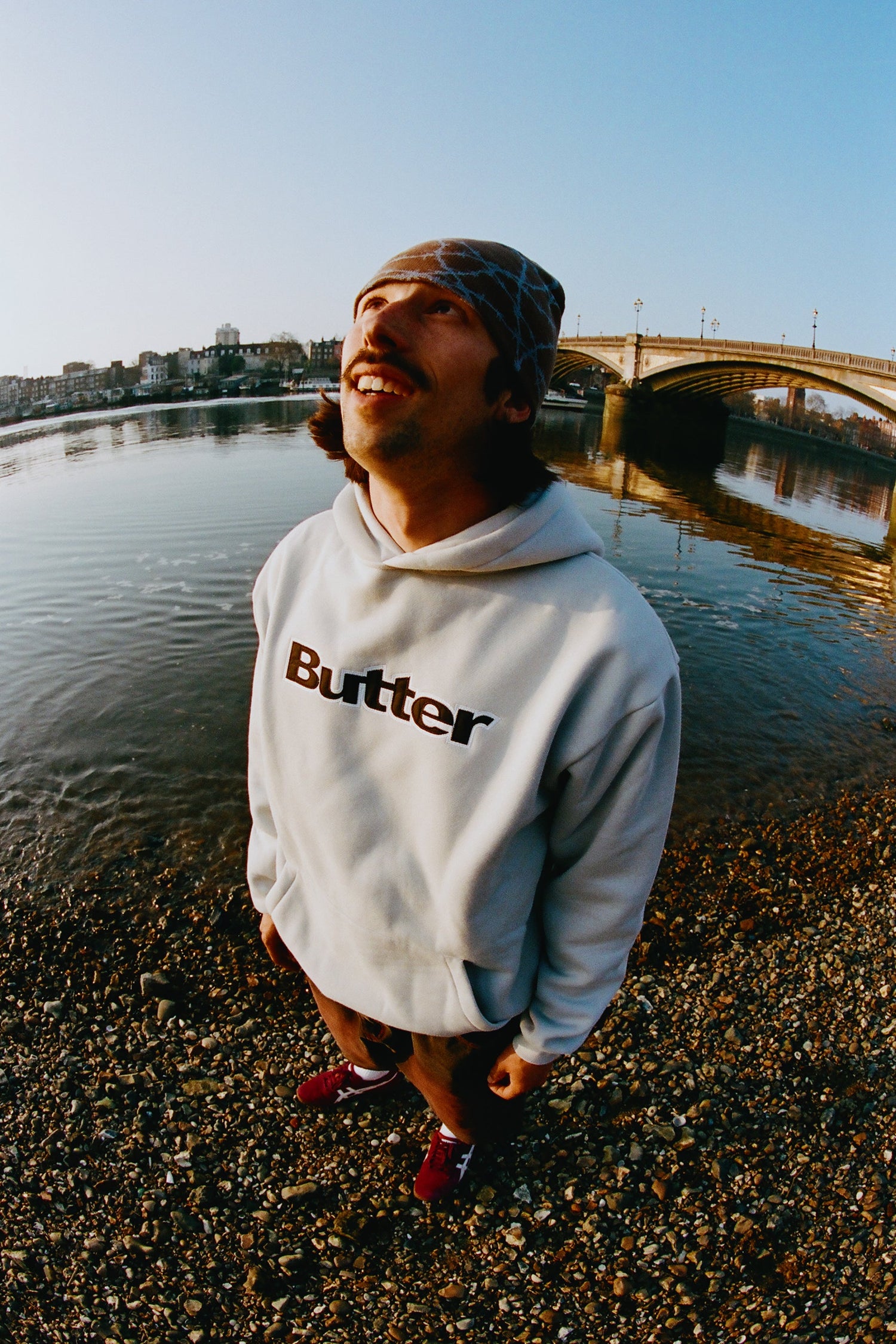 Satin Logo Applique Pullover Hood, Cement – Lo-Fi