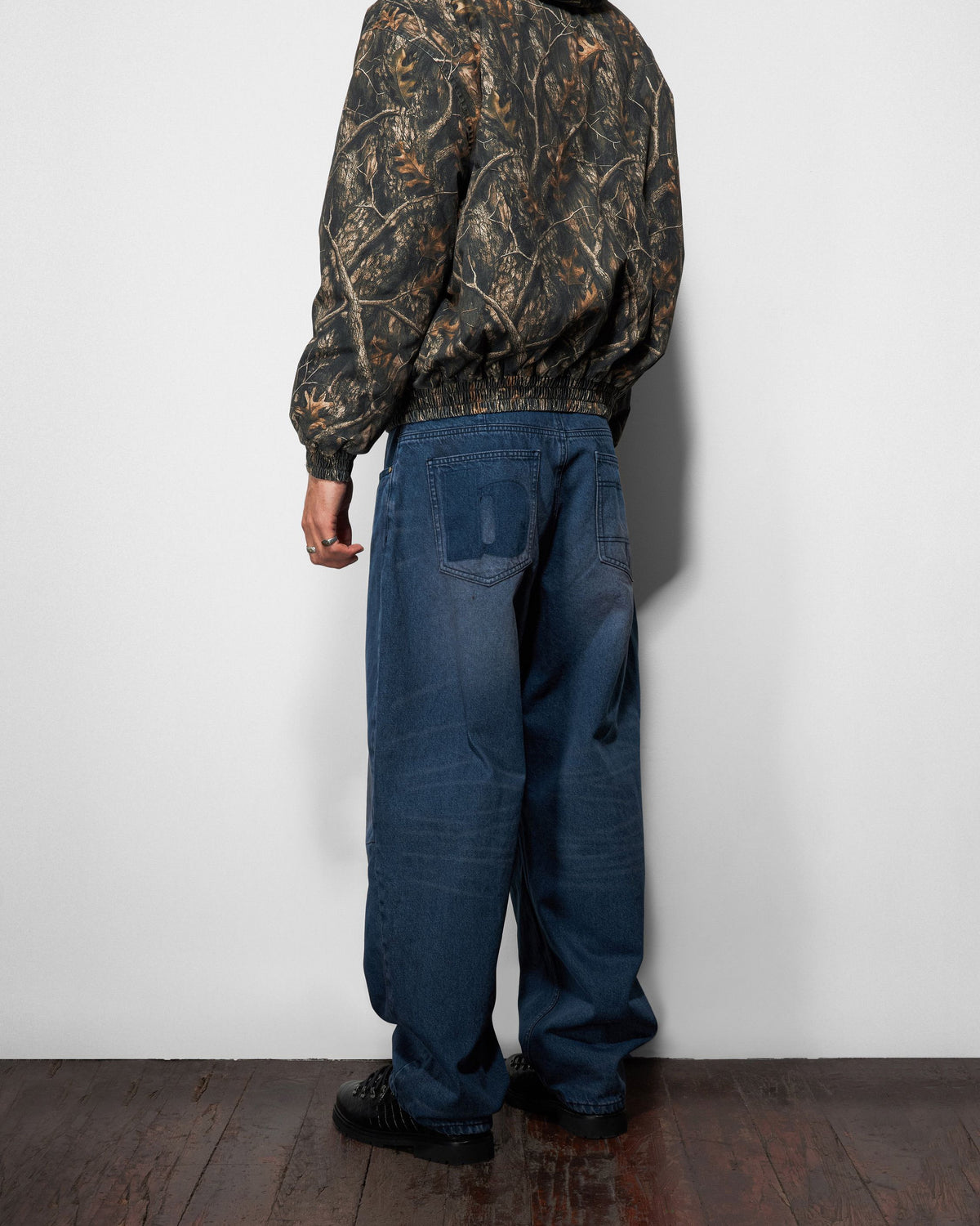 Burn Wide Cut Denim Jeans, Distressed Dark Indigo