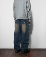 Wide Cut Denim Jeans, Dirty Wash Indigo