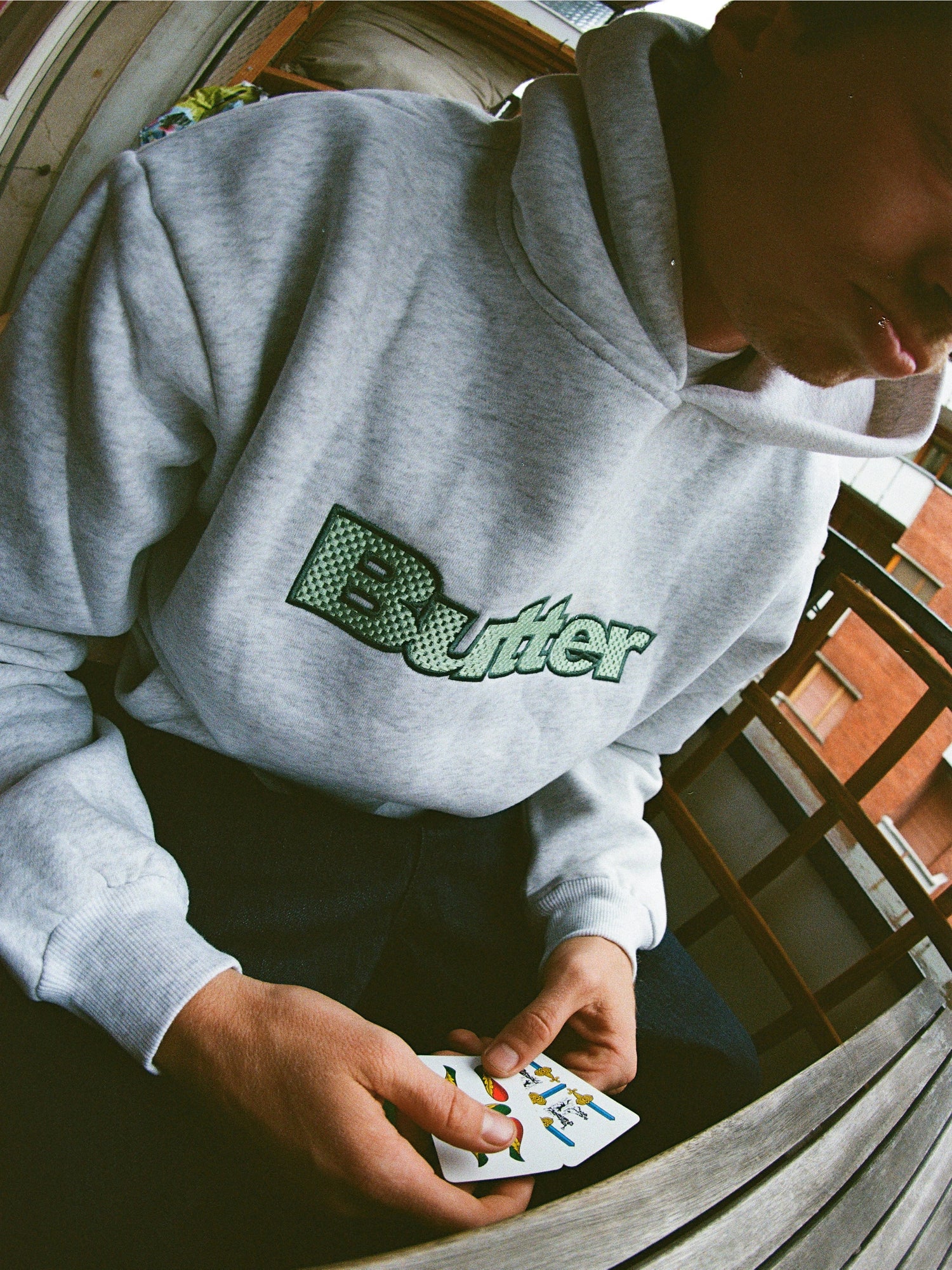 Textured Logo Pullover Hood, Ash