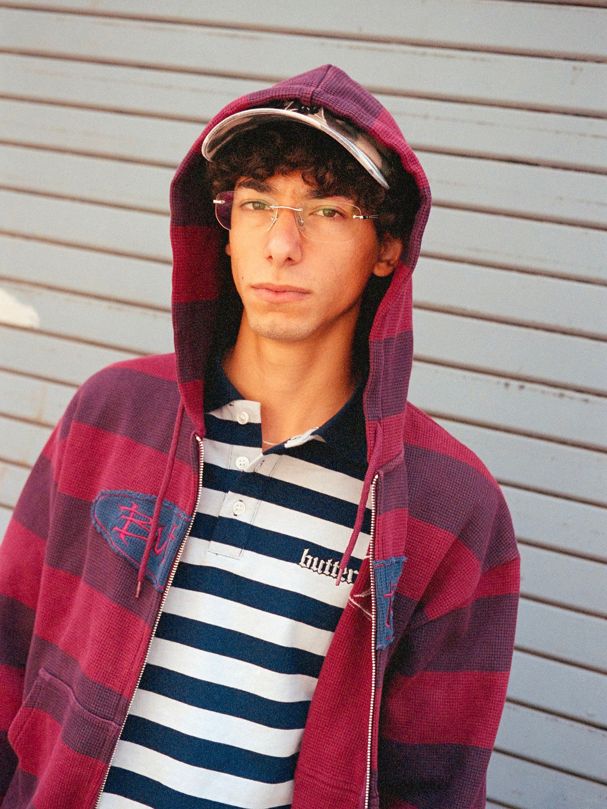 Tide Waffle Zip-Thru Hood, Red Stripe