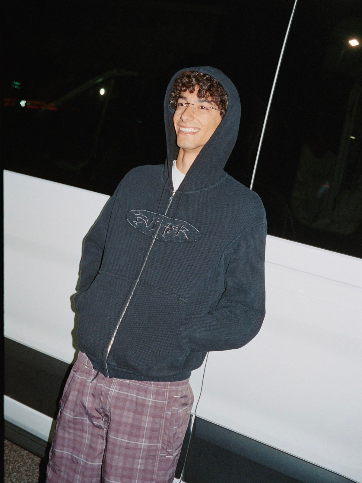 Tide Waffle Zip-Thru Hood, Washed Black