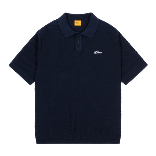 Wave Cable Knit Polo, Navy