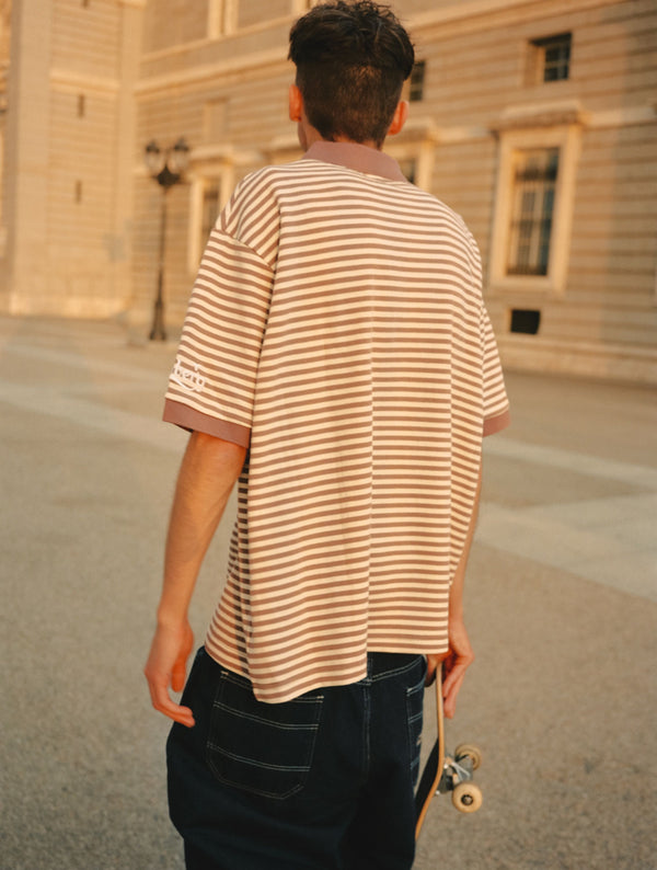 Cash Only Nada Polo, Brown Stripe