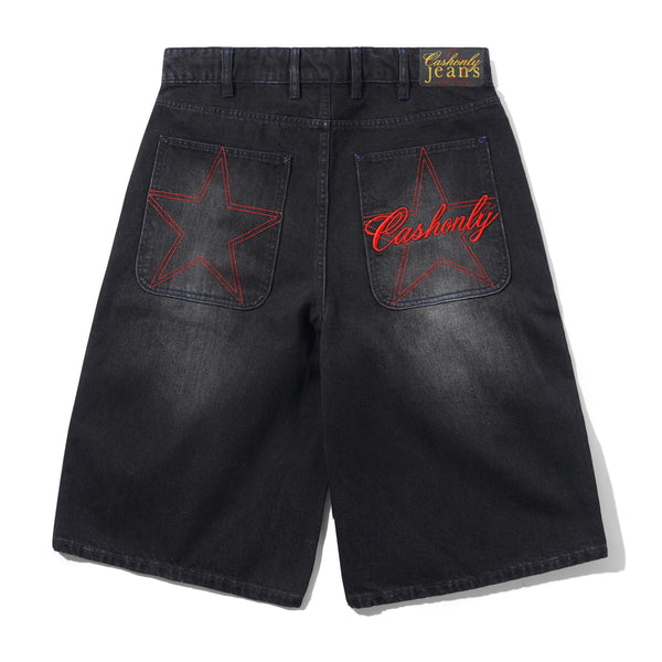 Cash Only Club Denim Shorts, Washed Black