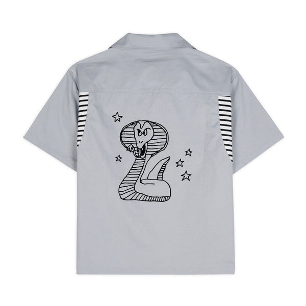 Brain Dead Cobra Flocked Bowling Shirt, Stone