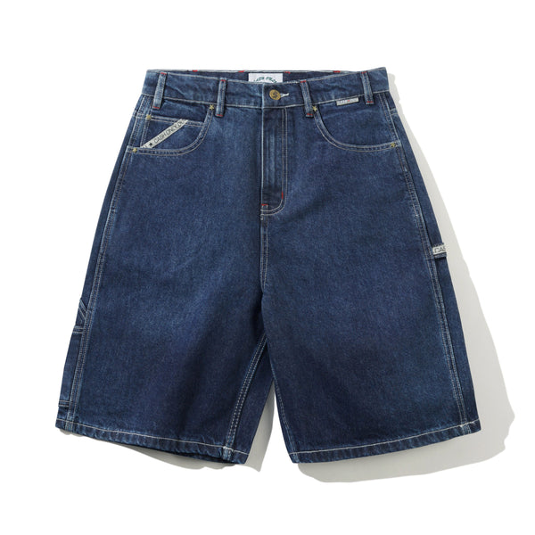 Cash Only Company Denim Shorts, Distress Washed Slub Blue