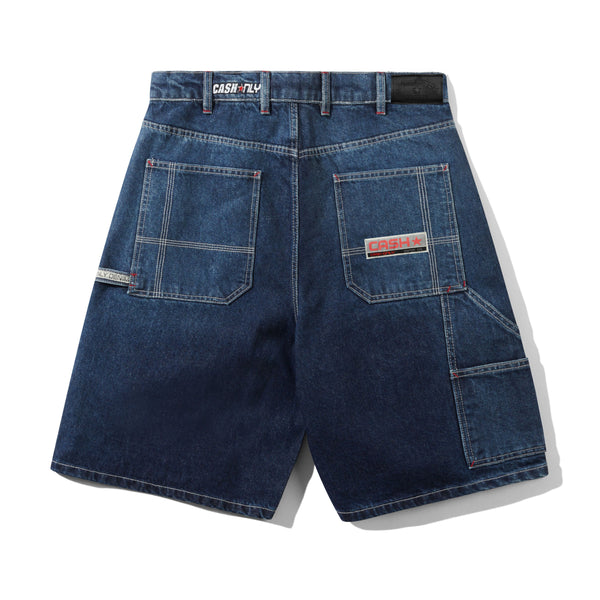 Cash Only Company Denim Shorts, Distress Washed Slub Blue