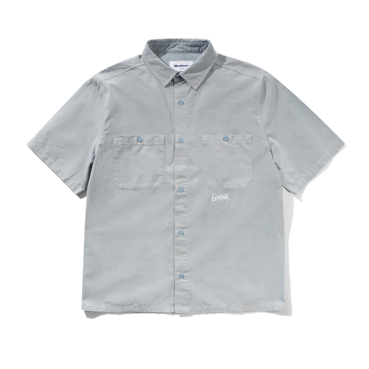 Contrast Stitch S/S Shirt, Blue Grey