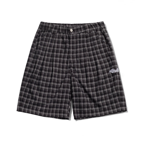 Velvet Plaid Shorts, Black