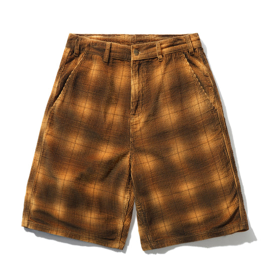 Cord Work Shorts, Mustard Plaid