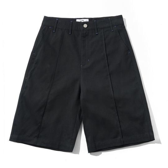 Cotton Pleated Shorts, Black