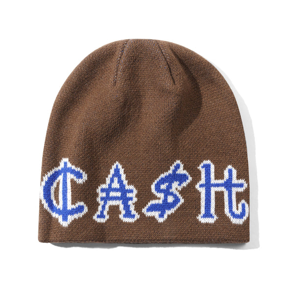 Cash Only Currency Skully Beanie, Brown