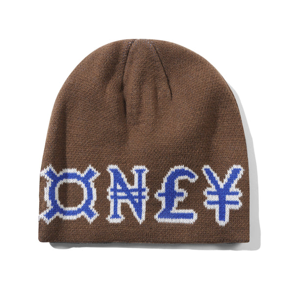Cash Only Currency Skully Beanie, Brown