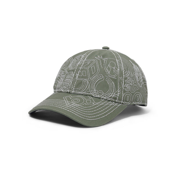 b.Eautiful Stitch Mani 6 Panel hat, Off-Moss / Silver