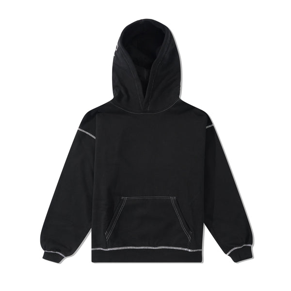 Arcade Script Contrast Stitch Pullover Hood, Black