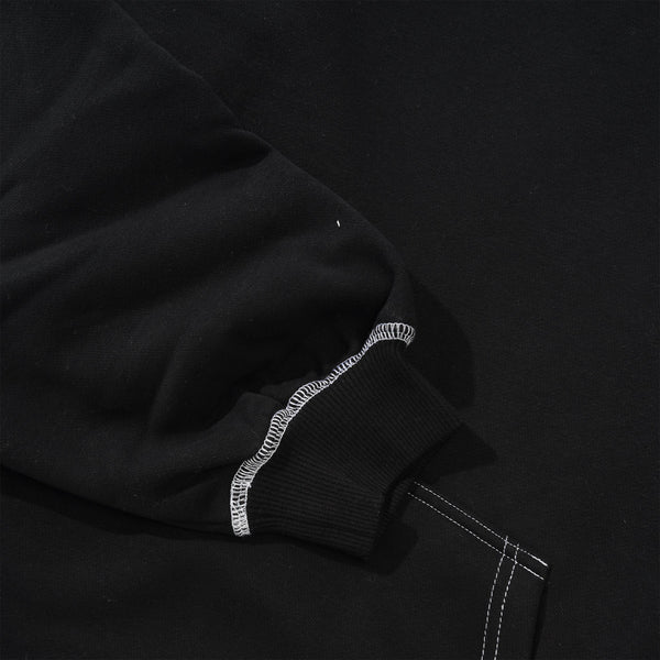 Arcade Script Contrast Stitch Pullover Hood, Black