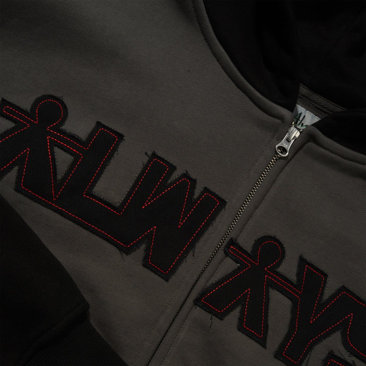 Human Applique Zip Up Hoodie, Black