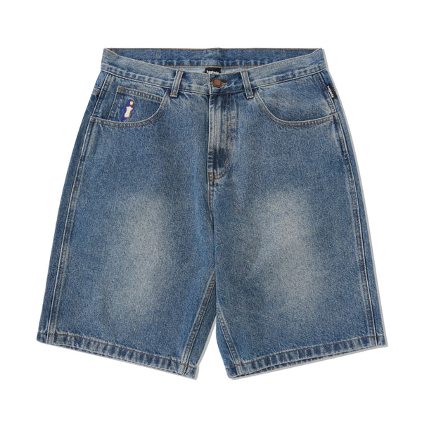Baglady Warped Denim Shorts, Acid Wash