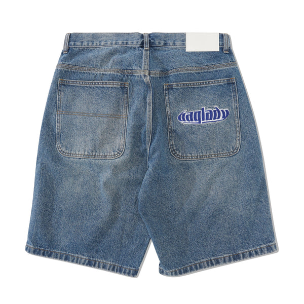 Baglady Warped Denim Shorts, Acid Wash