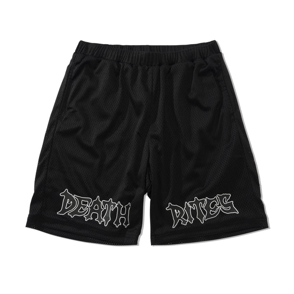 Death Rites Script Mesh Shorts, Black