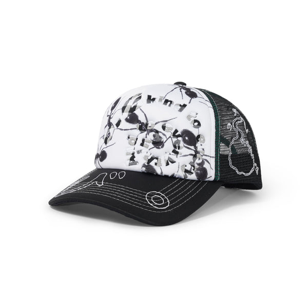 b.Eautiful b.i Foam Trucker Hat, Black Satin / Ants