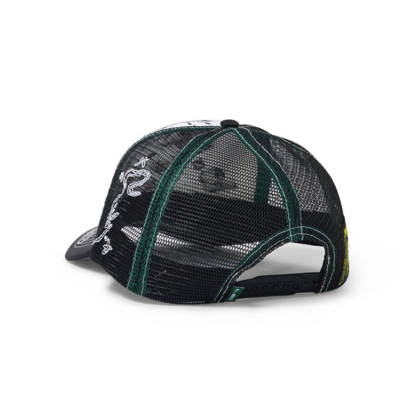 b.Eautiful b.i Foam Trucker Hat, Black Satin / Ants