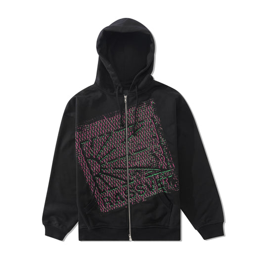Mesh Camo Print Zip Up Hood, Black