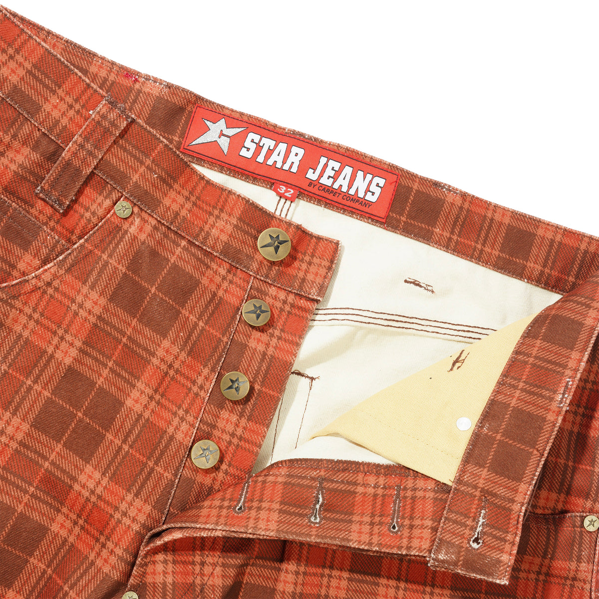 C-Star Plaid Denim Pants, Brown