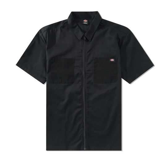 Short Sleeve Zip-Through Workshirt, Black