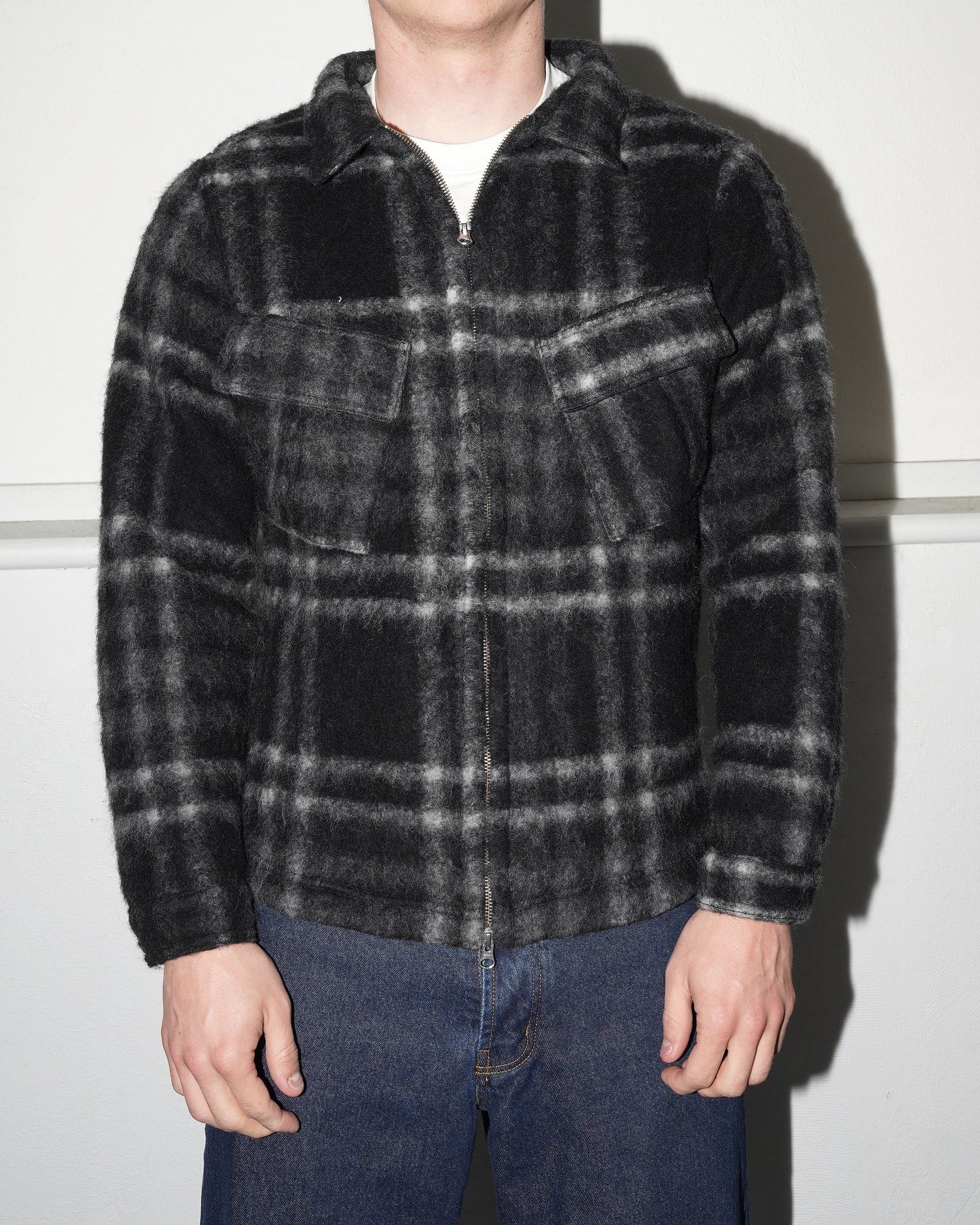 Checked Wool Shirt Jacket, Black / Charcoal