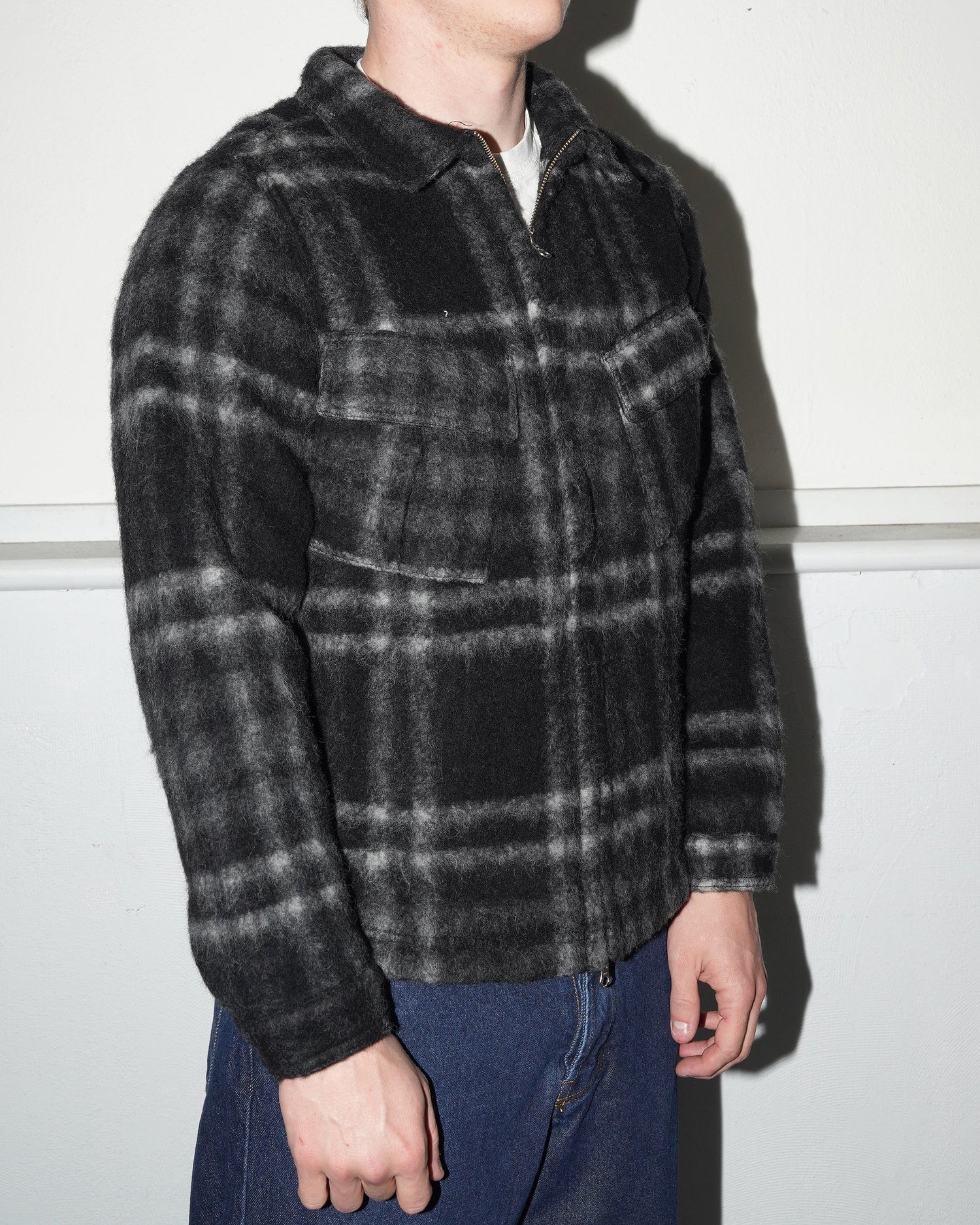 Checked Wool Shirt Jacket, Black / Charcoal