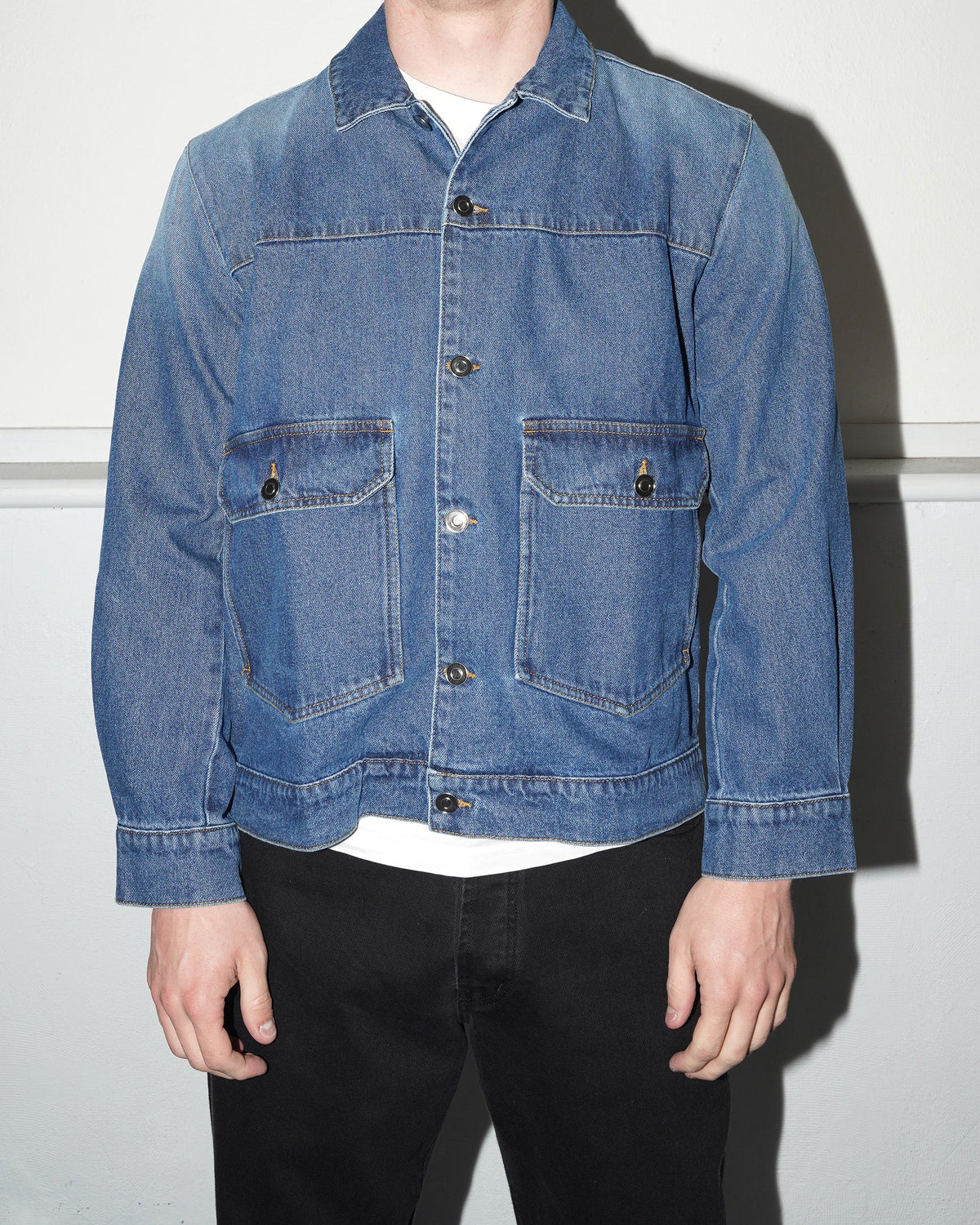 Full Button Denim Jacket, Rinsed Denim