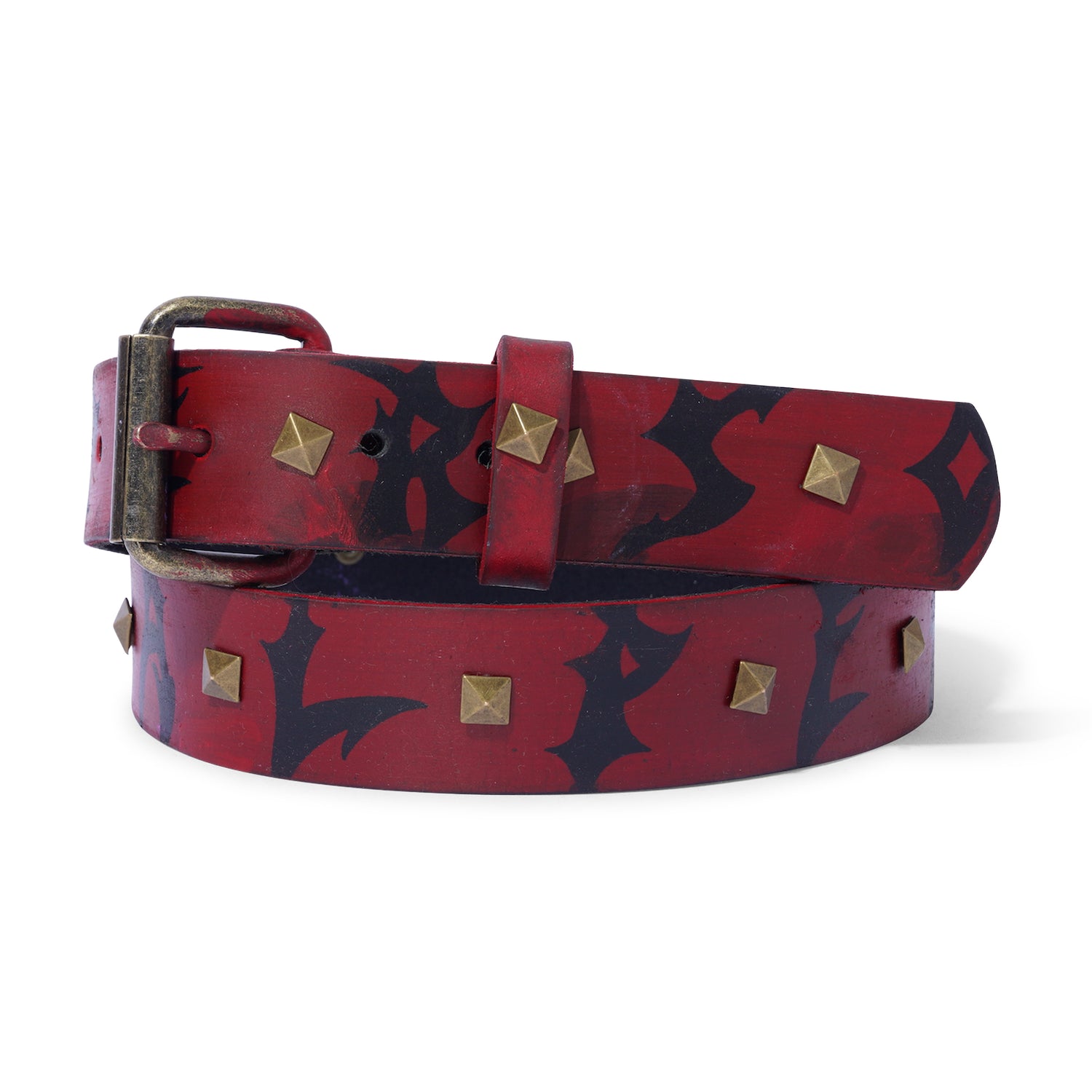 Studded Leather Belt, Red