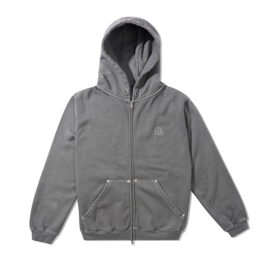 Hoddle Monogram Zip Hood, Washed Grey