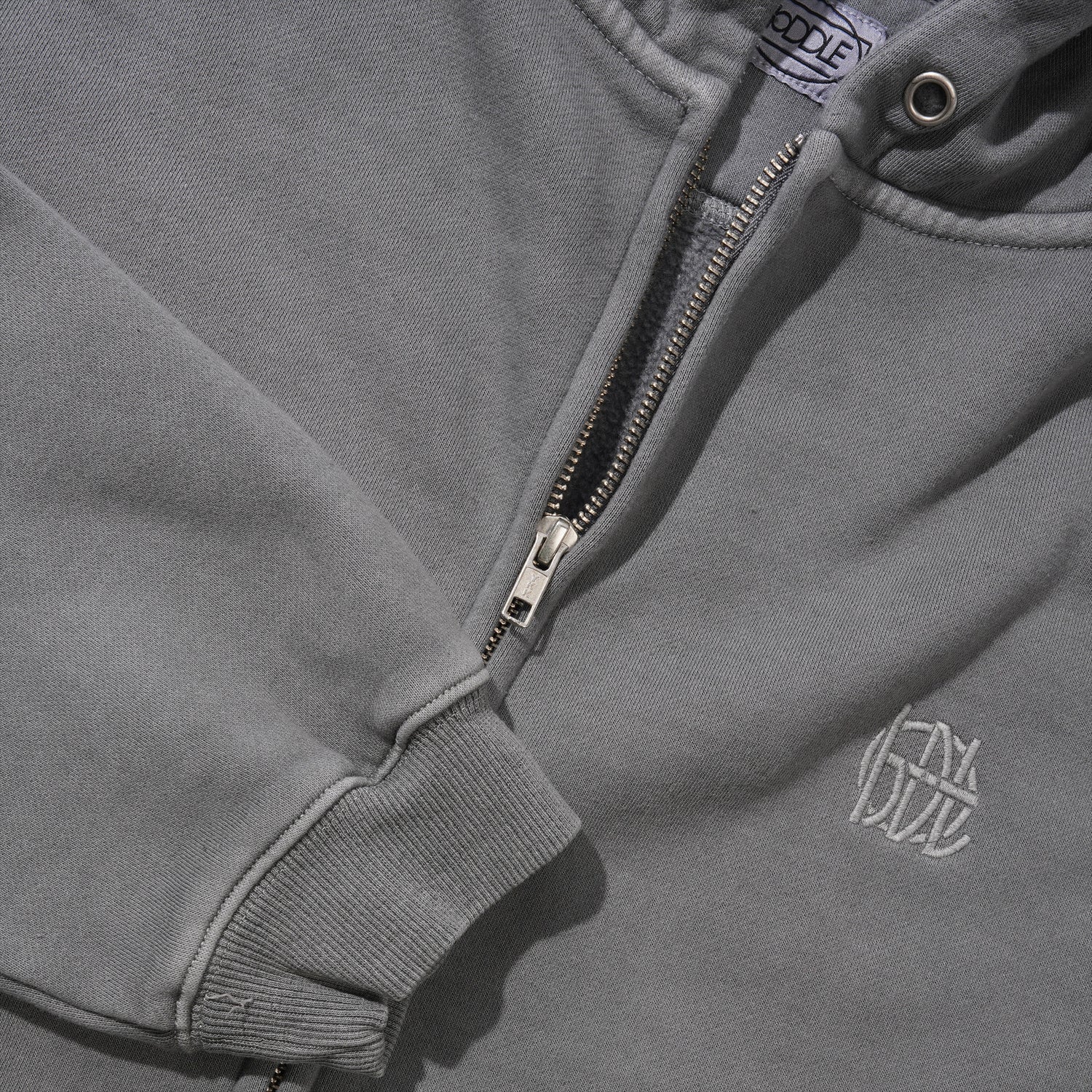 Hoddle Monogram Zip Hood, Washed Grey