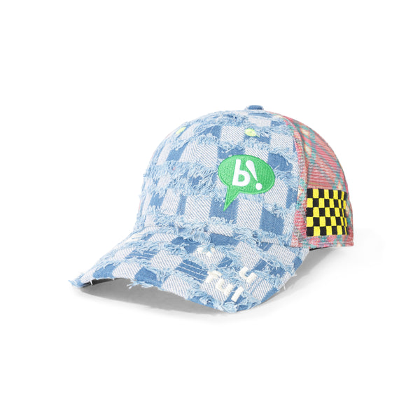 b.Eautiful Biyu Trucker Hat, Light Blue Checker Denim