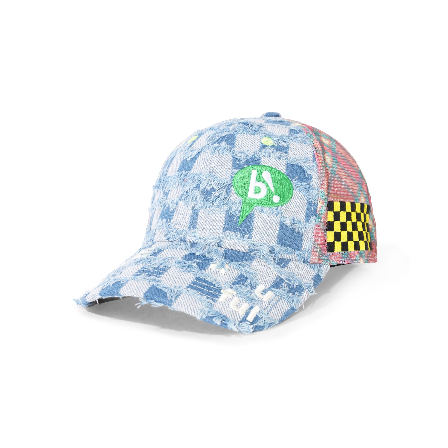 Biyu Trucker Hat, Light Blue Checker Denim