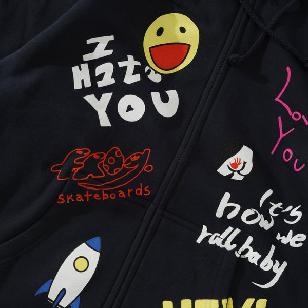Frog Skateboards Love/Hate Zip-Thru Pullover, Navy