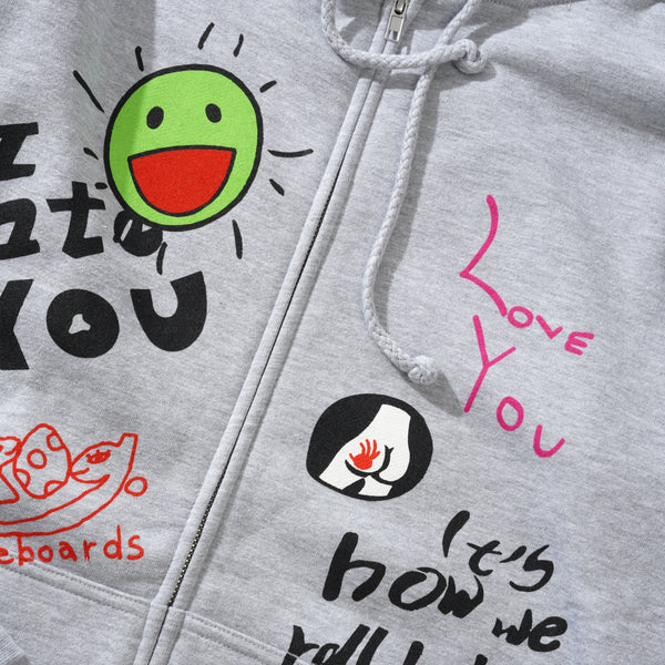 Frog Skateboards Love/Hate Zip-Thru Pullover, Ash
